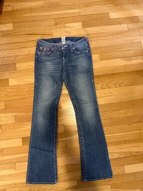 Vintage True Religion Women's Flare Jeans in Medium Blue Wash